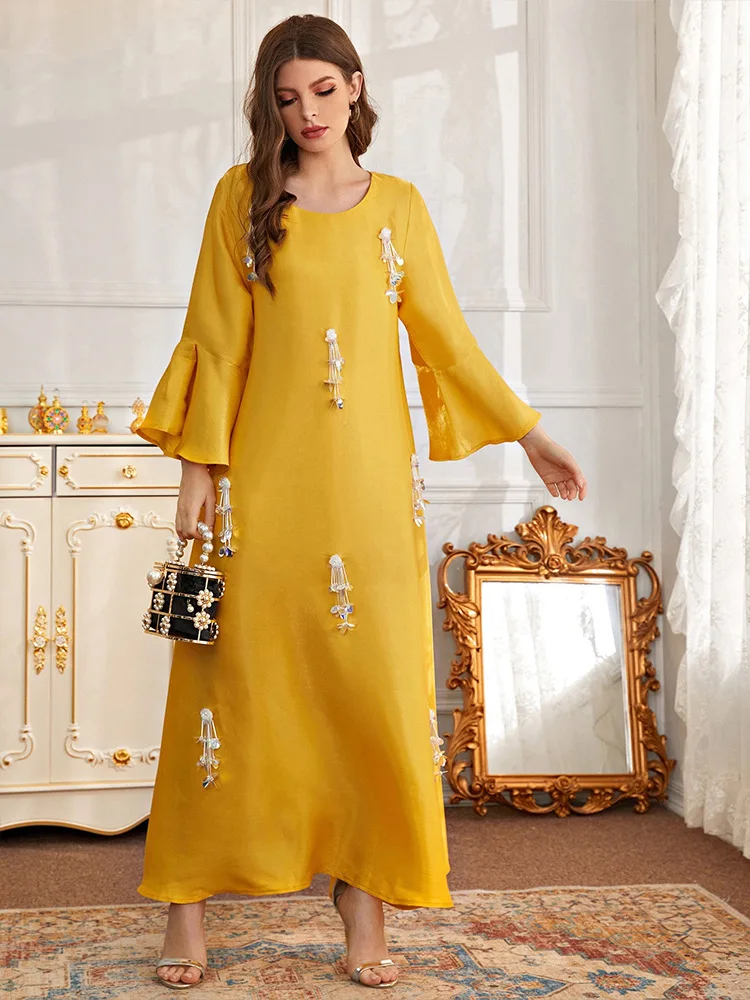 Eid Muslim Kaftan Abaya for Women Party Dresses Tassel Jalabiya Ramadan Islam Vestidos Arab Long Robe Morocco Dubai Abayas