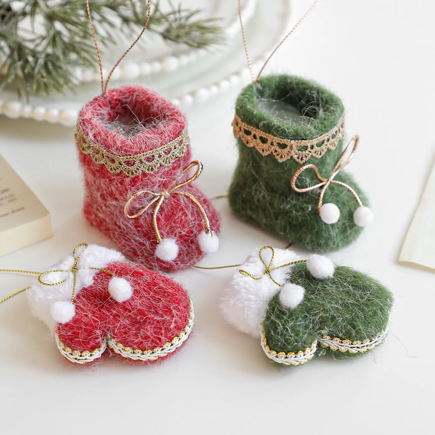 

New Plush Felt Pendant Fabric Gloves Boots Shoes Christmas Tree Hanging Decoration Small Ornaments Hanging Ornaments