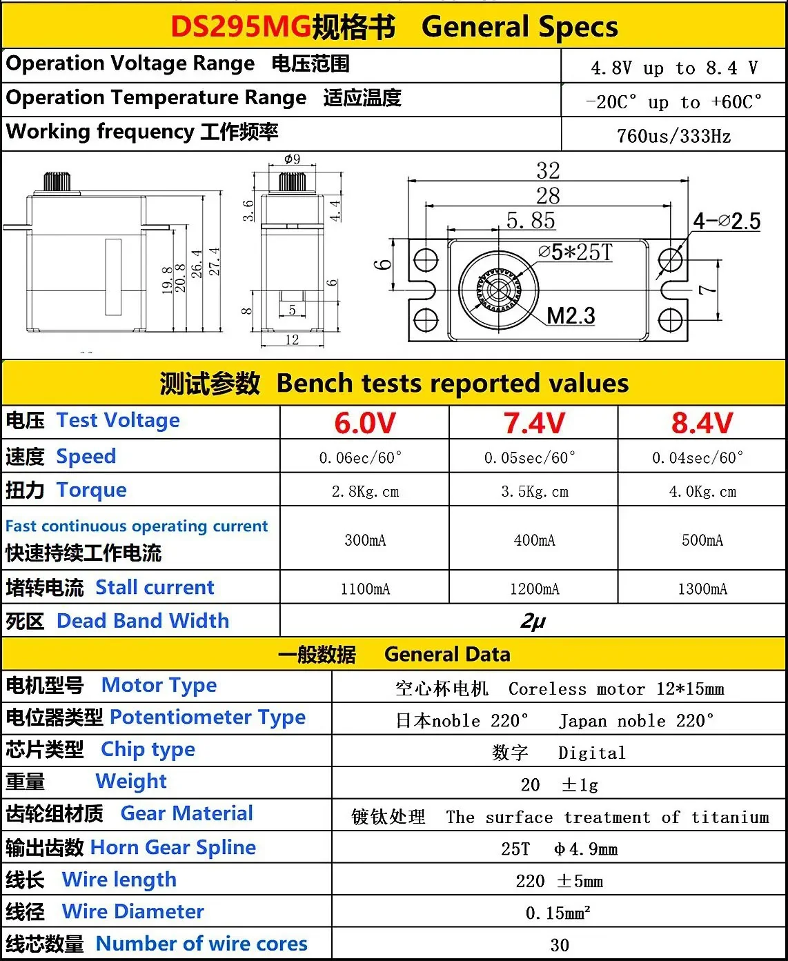 GDW DS295MG 4KG Digital Servo High Speed Coreless Metal Gear Tail Servo Motor for 450 360 470 RC Helicopter Aircraft Setup