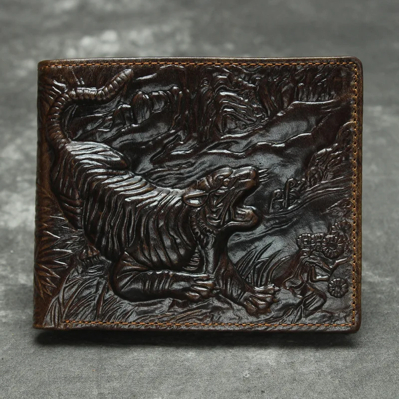 

Tiger Pattern Money Clip Men Cash Holder Pouch Genuine Cowhide Leather Vintage Wallets Keep Cards Tickets Holder Folding Purse