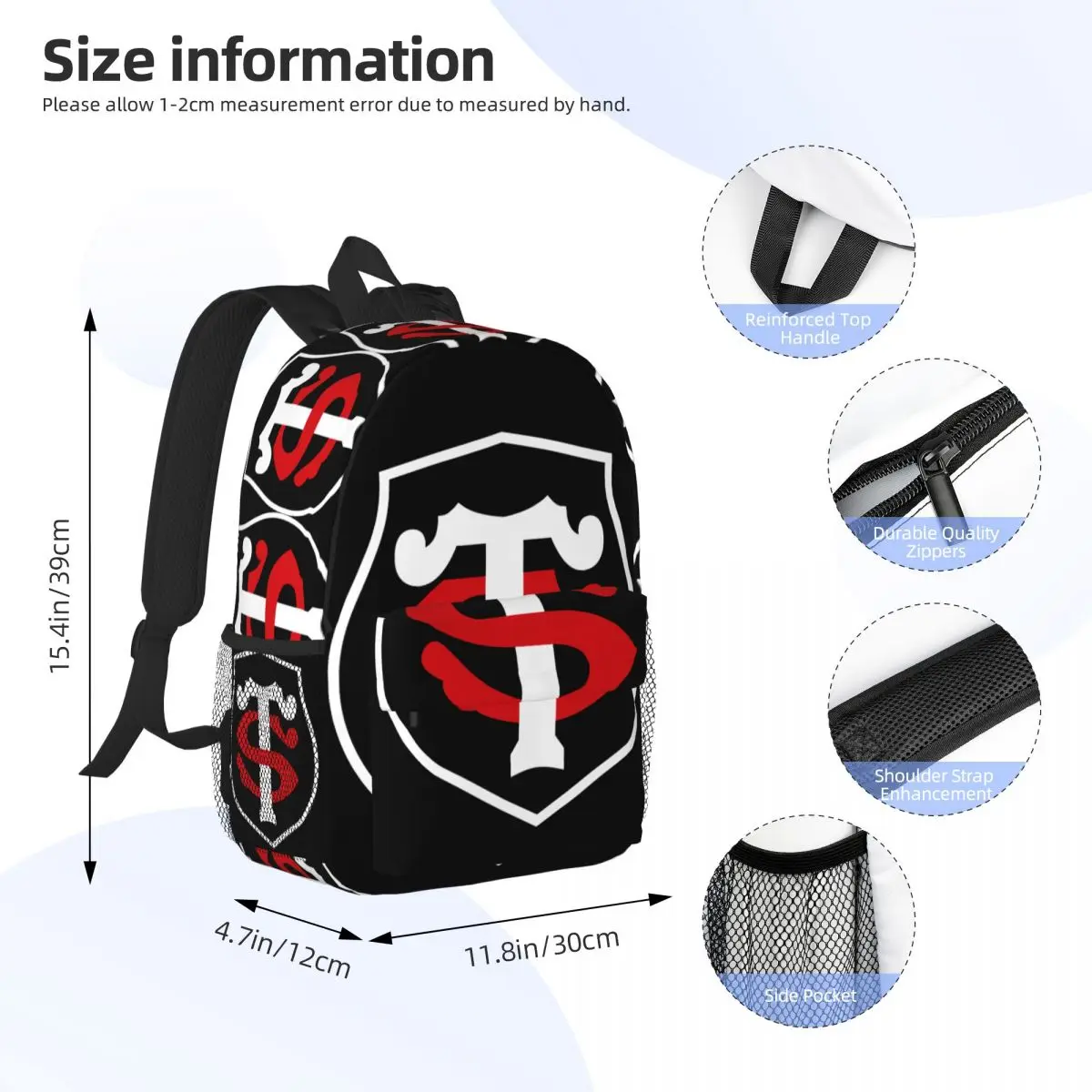 Stade Toulousain Logo Backpack Middle High College School Student Bookbag