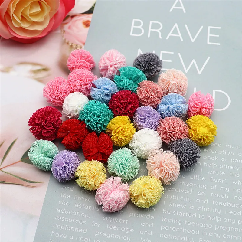 10-25mm Mesh Elastic Flower Ball DIY Lace Craft Tennis PomPom Pendant Hairpin Jewelry Decoration Making Accessories 24-96 Pieces