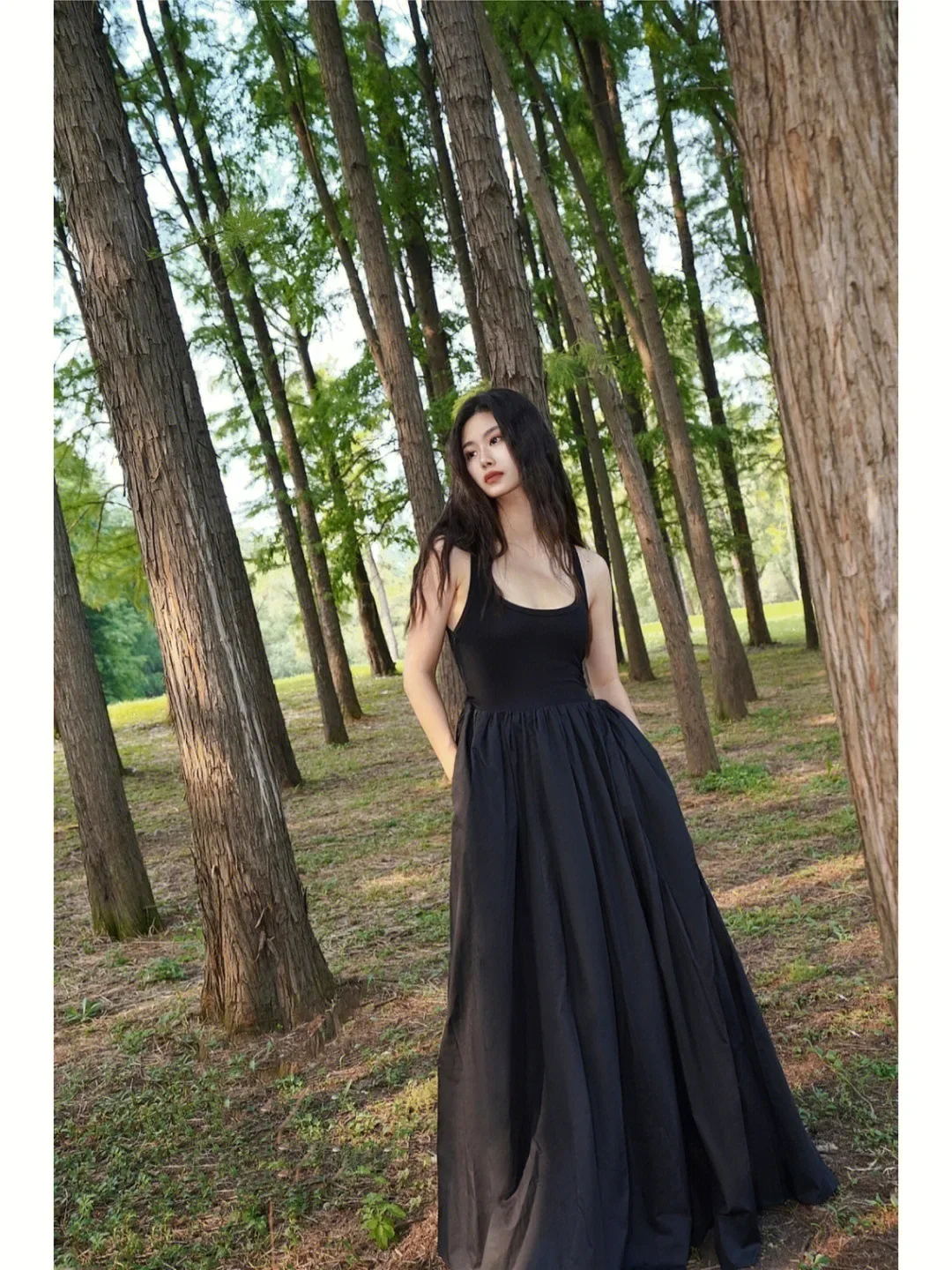 

Korean High Waist Sleeveless Midi Dress Women Summer Slim A Line Camis Dress Elegant Black Pleated Party Night Robe Y2k Dress