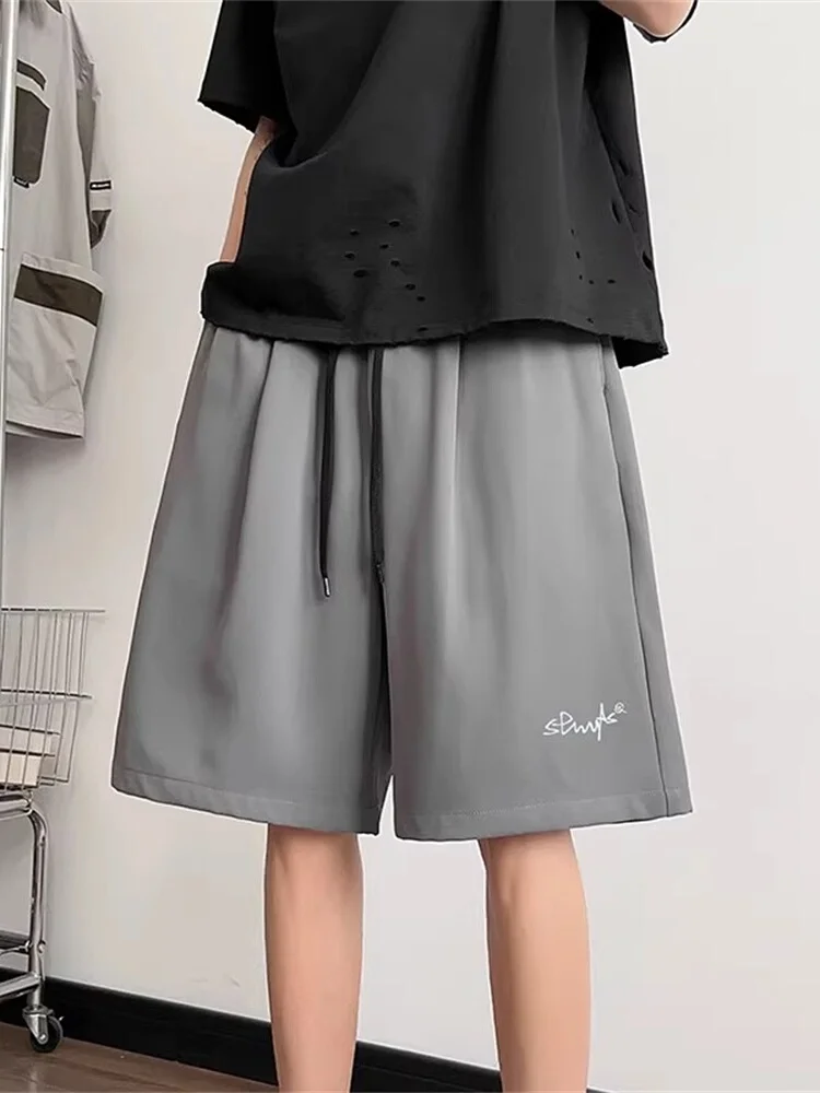 

Летние мужские брюки из ледяного шелка, повседневные, свободные, длиной до колена, модные, брендовые, в стиле Haome Street, для спорта и работы