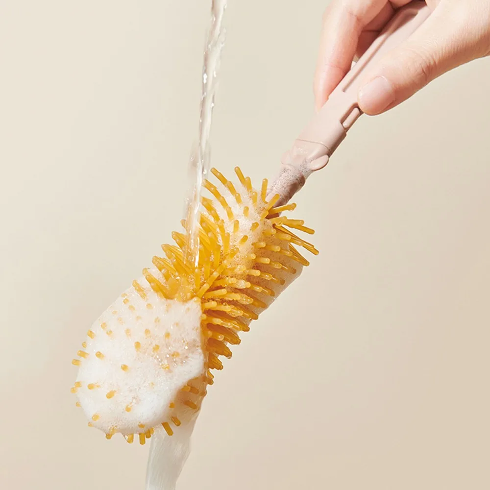 Multifunctional Bottle Cleaning Brush Set Bear 8 in 1 Glass Cup Washing Brush Storage Drain Rack Silicone Baby Bottle Brush Kit