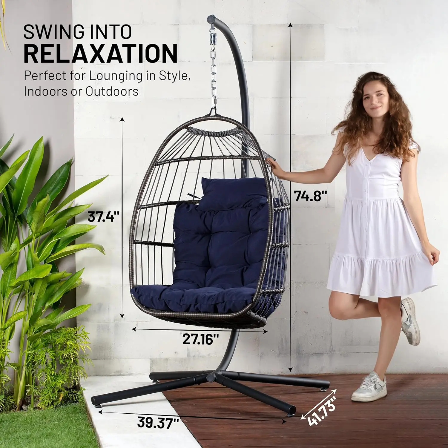 Hanging Egg Chair with Stand Up to 550 lbs of Capacity Beautiful Swinging Basket Chair with Base Made from Wicker Rattan