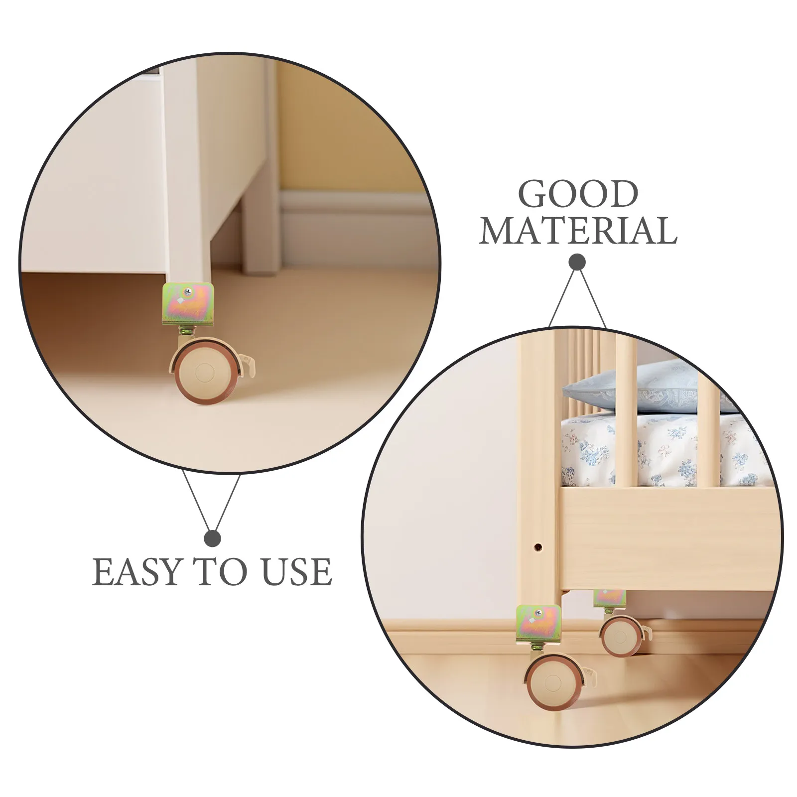 2pcs Silent Crib Caster Wheels 1.85 Inch Locking Swivel with Brake for Baby Bed Furniture Replacement