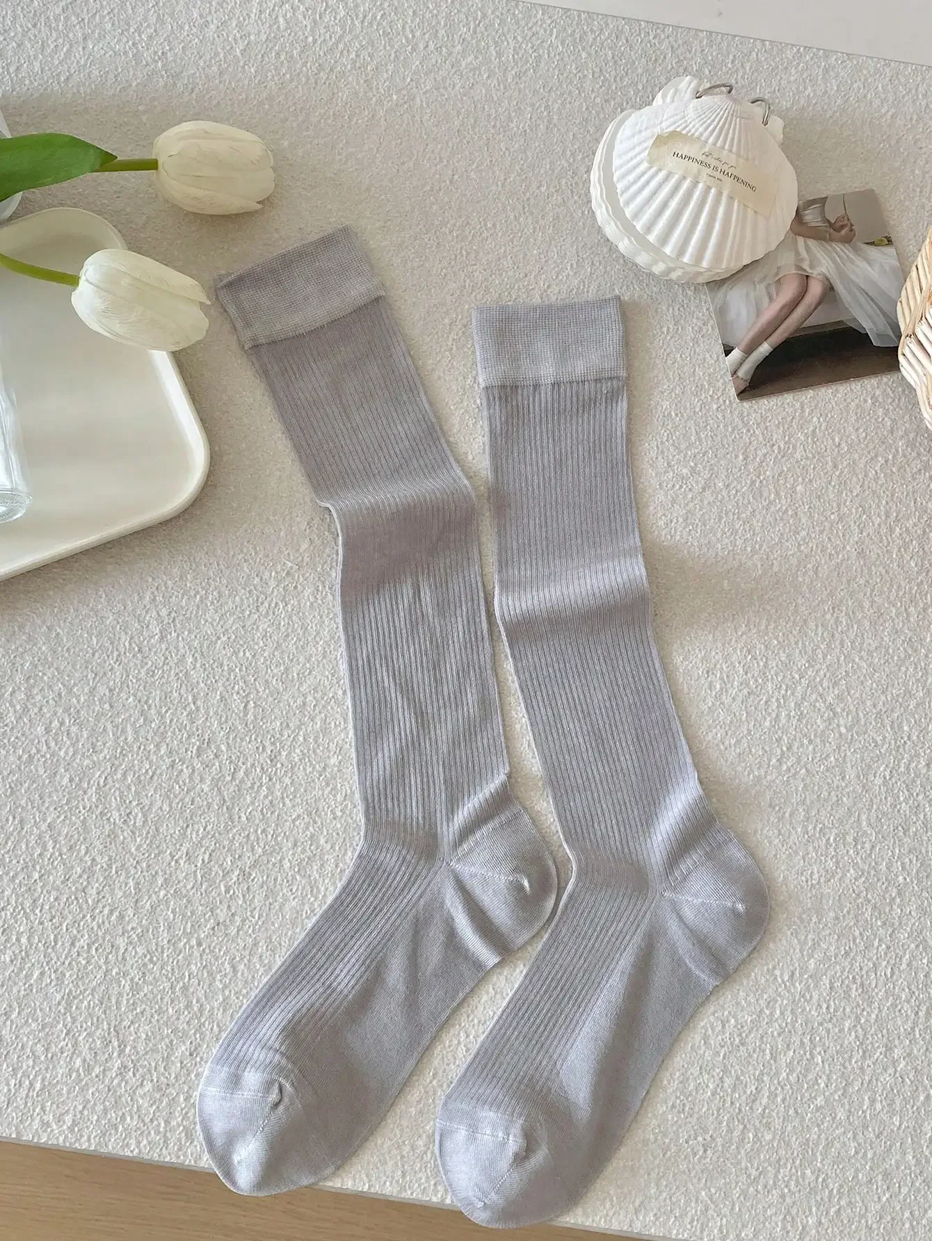 Damen-Seidensocken, hochwertig, neue Mode, Frühling und Sommer, kniehohe Socken für Mädchen, Schulstil, einfache, lässige lange Socken – Detail 14