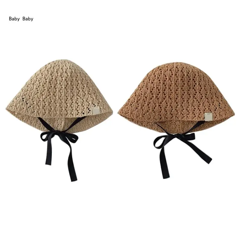 

Baby Girls Travel Beach Caps Kids Strap Tied Sun Hat with Breathable Designing Q81A