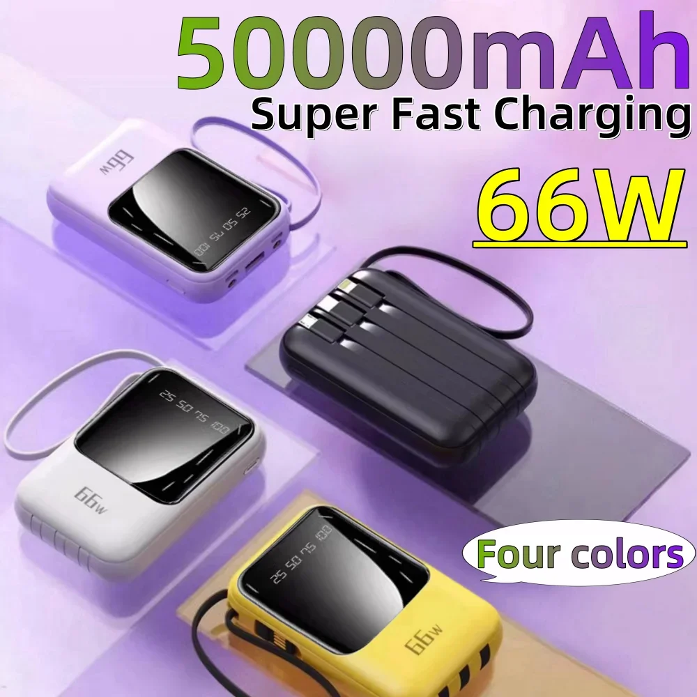 

50000mAh 66W ultra fast charging power bank with built-in cable, compact and portable data cable, three in one fast charging sui