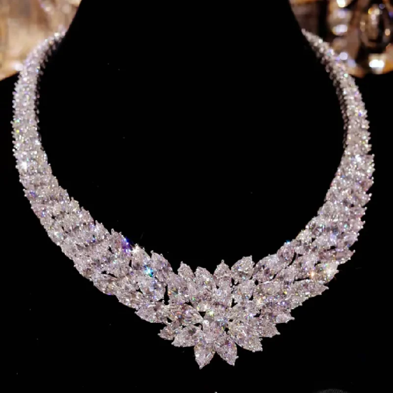 CAMEO Wedding Jewelry Set 925 Silver Gold Plated Zircon White Water Drop Diamond Luxury Super Shiny Bride Bracelet Necklace