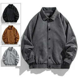 New Autumn Bomber Jacket Fashion Oversize Streetwear Zip Up Outerwear Clothing Classic Tops Men Vintage Baggy Suede Coat Male