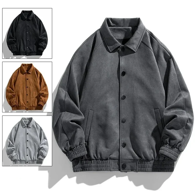 New Autumn Bomber Jacket Fashion Oversize Streetwear Zip Up Outerwear Clothing Classic Tops Men Vintage Baggy Suede Coat Male