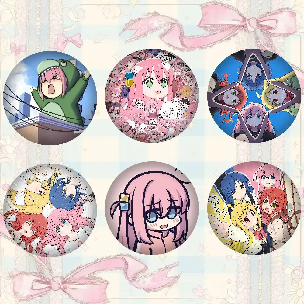 Anime B-Bocchi The R-Rock Badges Peripheral Lapel Pins Tinplate Round Brooch For Shoulder Bag Accessories Souvenir Gifts