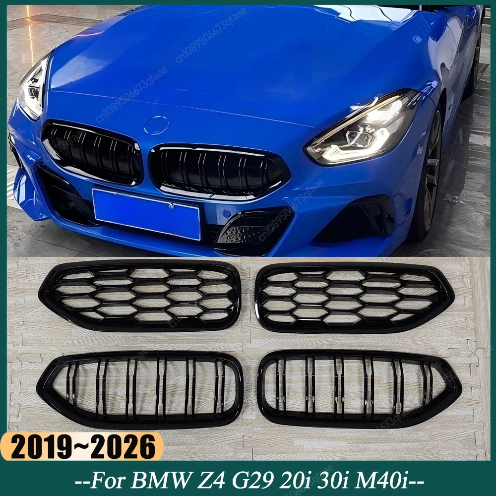 

Double Slat Line / All Black Meteor Style Kidney Grille For BMW Z4 G29 20i 30i M40i 2019-2026 ABS Gloss Black Bodykits Tuning