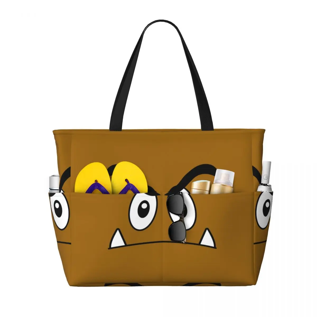 Cartoon Game Brown Goomba Face Beach Tote Bag Sport Gym Yoga Duffle Large Tote Bag Women Travel Bag Fitness bag