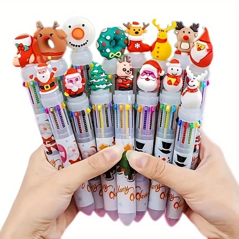 

Christmas Multicolor Ballpoint Pens Plastic Retractable Fine Point Pens with Holiday Charms, 10-Color Inks for Office, Workplace