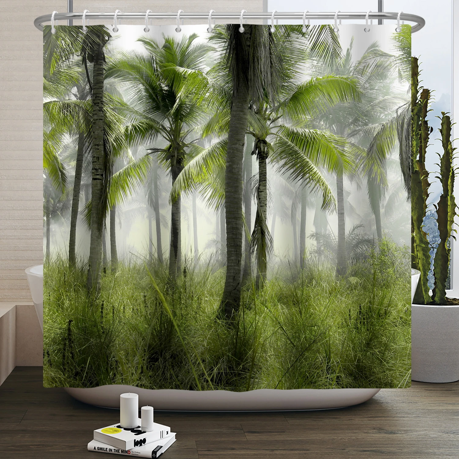 

Palm Tree Forest Bath Curtain Waterproof Shower Curtains Polyester Bath Curtain for Bathroom Home Decor with Hooks