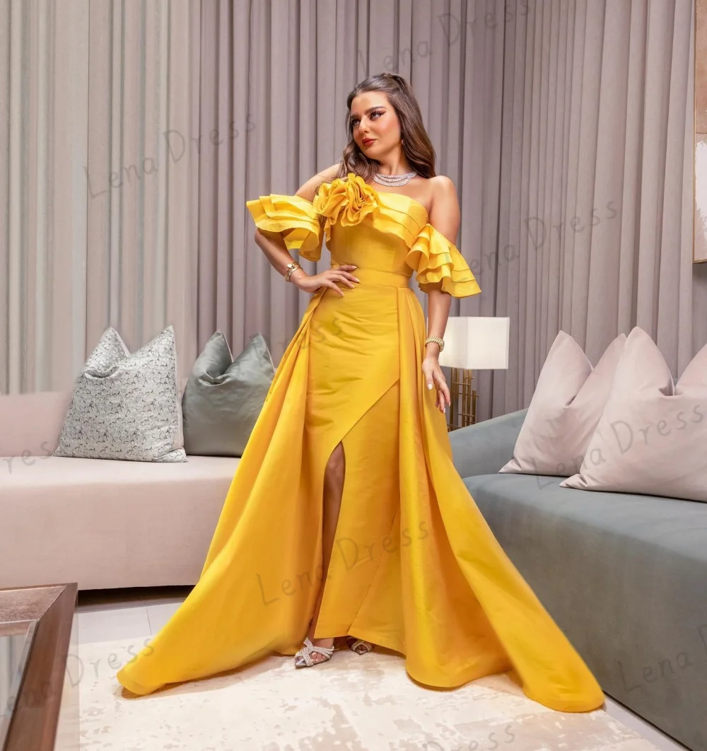 

Lena- Evening Dresses Fashion Off-the-shoulder A-line Sweep_Brush Evening Dresses Flower Layered Satin Formal Occasion Gown