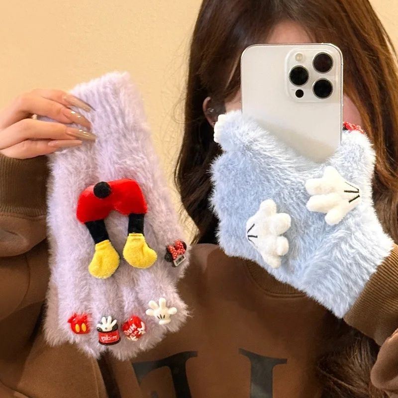 

Disney Minnie Mouse Woman's Gloves Winter Warm New Cartoon Stretch Knit Mittens Touch Screen Girl Glove Kids Birthday Gifts