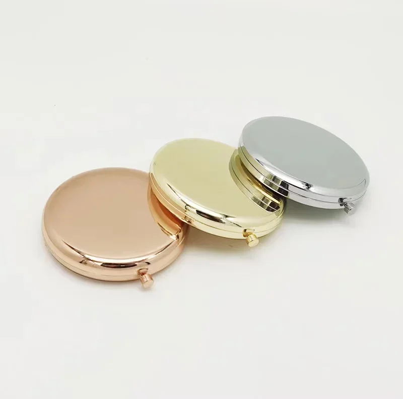 Portable Makeup Mirror Solid rose gold Color Metal Round Case Double-Side Pop-Up Pocket Mirror Beauty cosmetic mirror