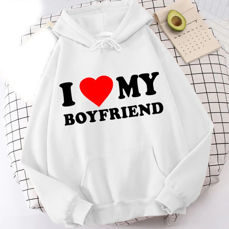 New Funny I Love My Boyfriend Men's Hoodie Men's and Women's Fashion Simple Long sleeved Pullover Street Trend Large Sweatshirt