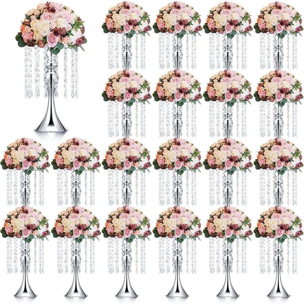 

20 pcs wedding centerpieces for tables 13 inch tall, crystal flower stand floral vases for tabletop flower arrangement stand va