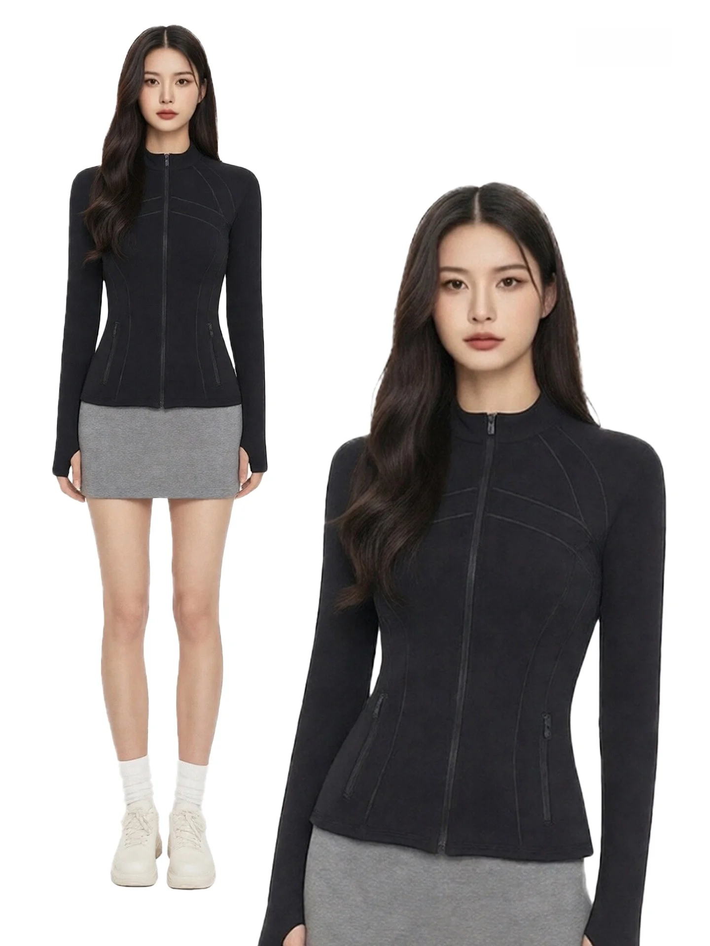 

Женская облегающая спортивная одежда для фитнеса и йоги: топ с длинным рукавом, приталенная куртка для бега, весенний комплект