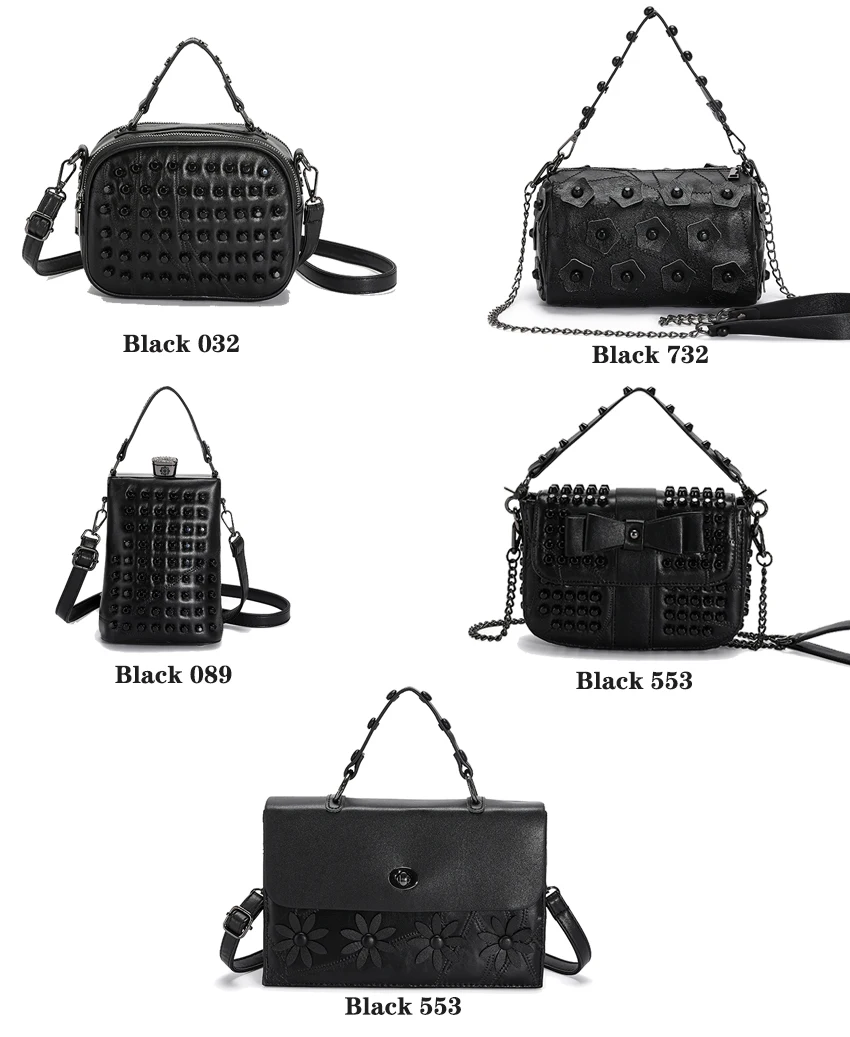 Leather Handbag Women Luxury Designer Shoulder Bag Soft Crossbody Purse Small Dinner Rivet Grils Punk Style Mobile Phone Pocket