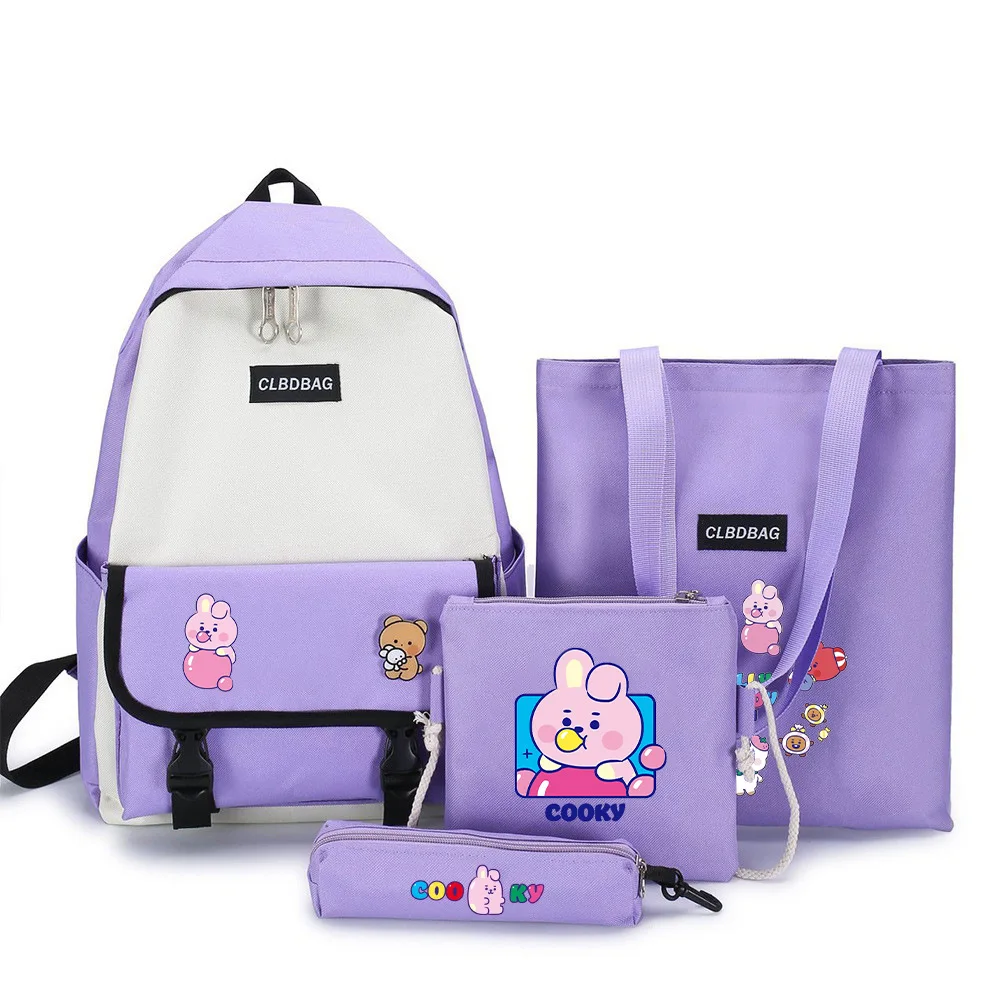 BT21 Jelly Candy 4-częściowy plecak Cartoon Casual Bubble Flat Seat Kolorowy plecak Sprzęt podróżny i turystyczny