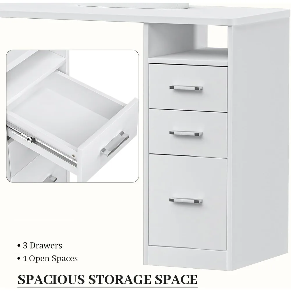 مكتب فني أظافر أبيض متين مع أدراج تخزين - محطة مانيكير مقاومة للأكريليك وقابلة لتعديل الارتفاع لمحترفين التجميل #3