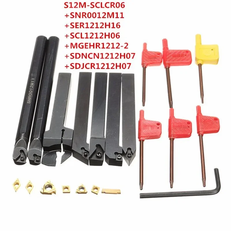 

7pcs 12mm Shank Lathe Set Boring Bar Turning Tool Holder Kit + 7pcs T8 Wrenches + 7pcs Carbide Inserts Set