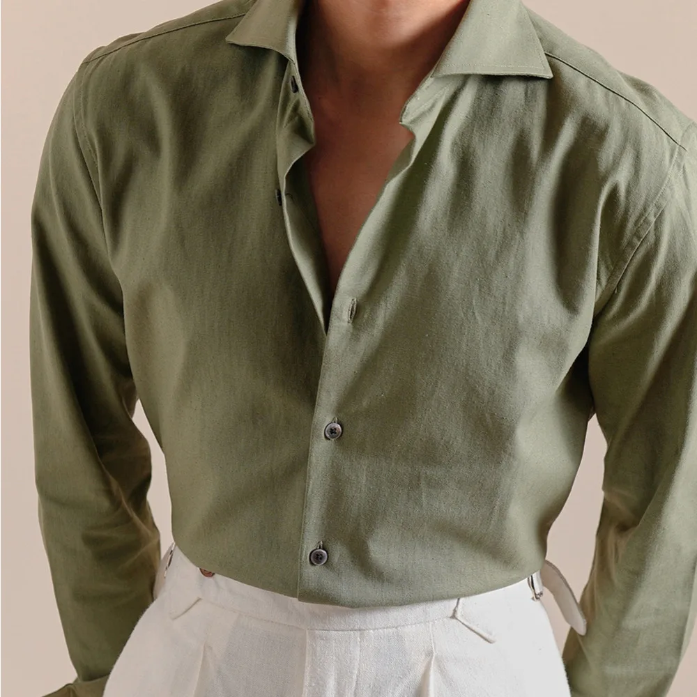 

Cotton And Linen Blend Breathable Shirts Mens Casual One Collar Long Sleeve Shirt Men Casual Business Dress Shirt Camisa Hombre