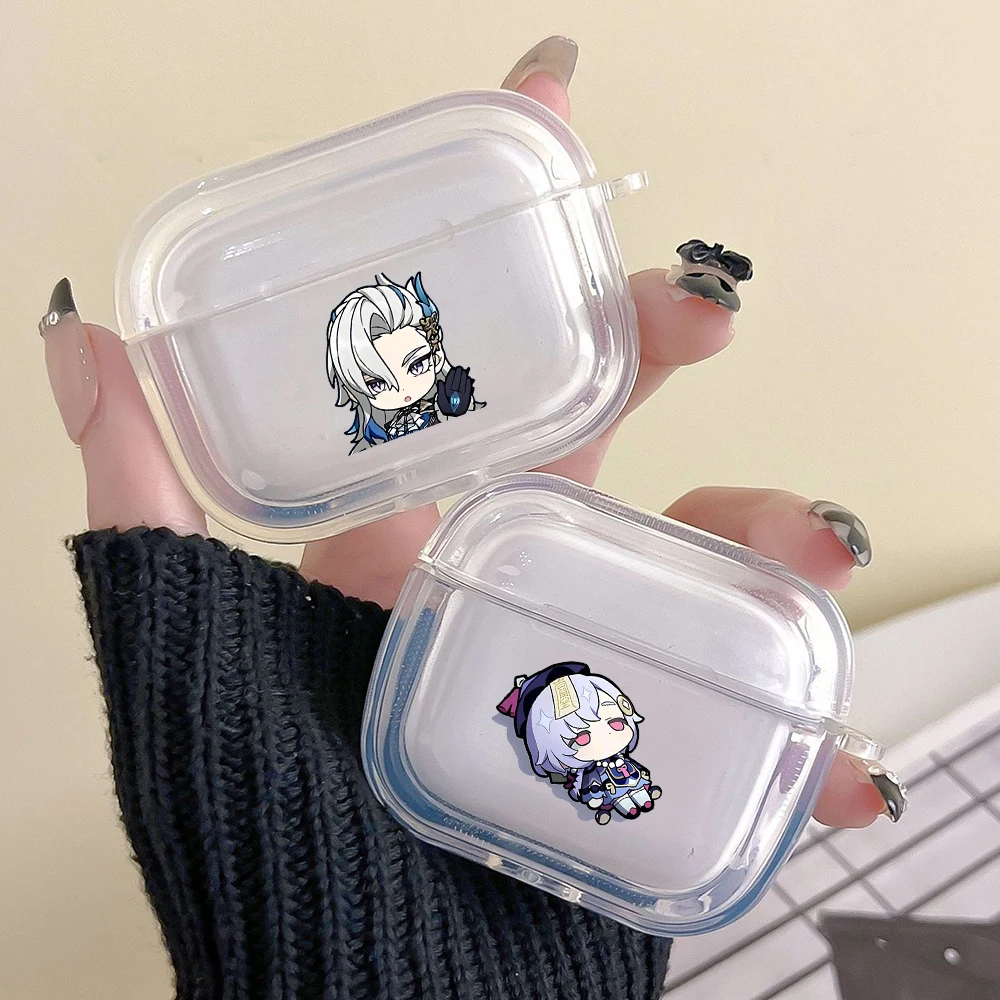 Earphone Case For Airpods 4 3 2 1 Pro3 Pro2 Shockproof With Keychain For Airpods 4 Clear Cover Genshin Impact Collection