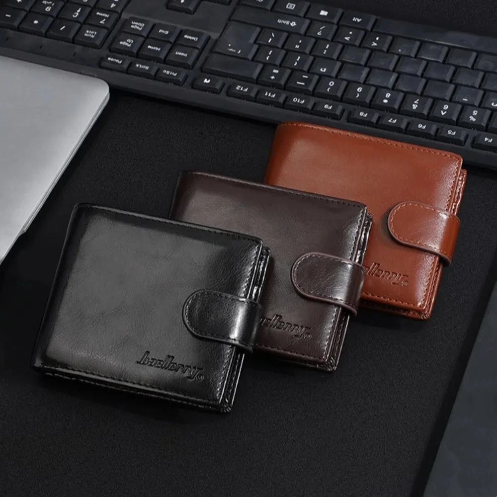 

Buckle 2 Fold Wallets With Coin Pocket PU Leather Men's Short Wallet ID Badge Holder Credit Card Case Male Leather Purse Outdoor