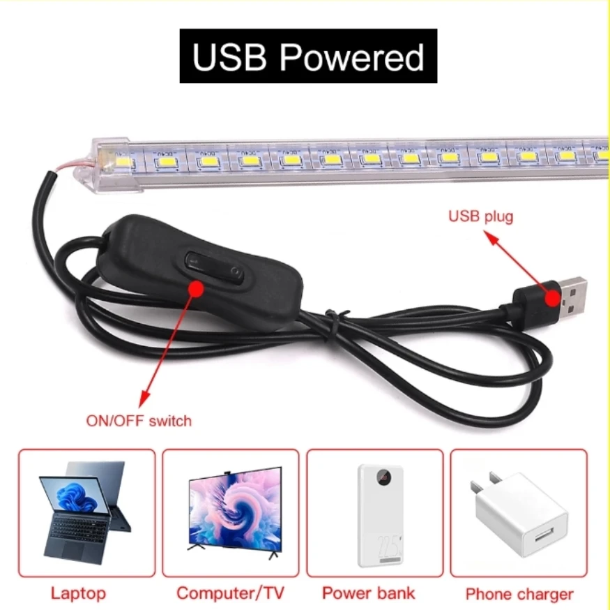 

USB LED Bar Lights 5V 5630 LED Rigid Strip Light with Switch Under Cabinet Wardrobe Kitchen Room Lighting Lamp 35/50cm