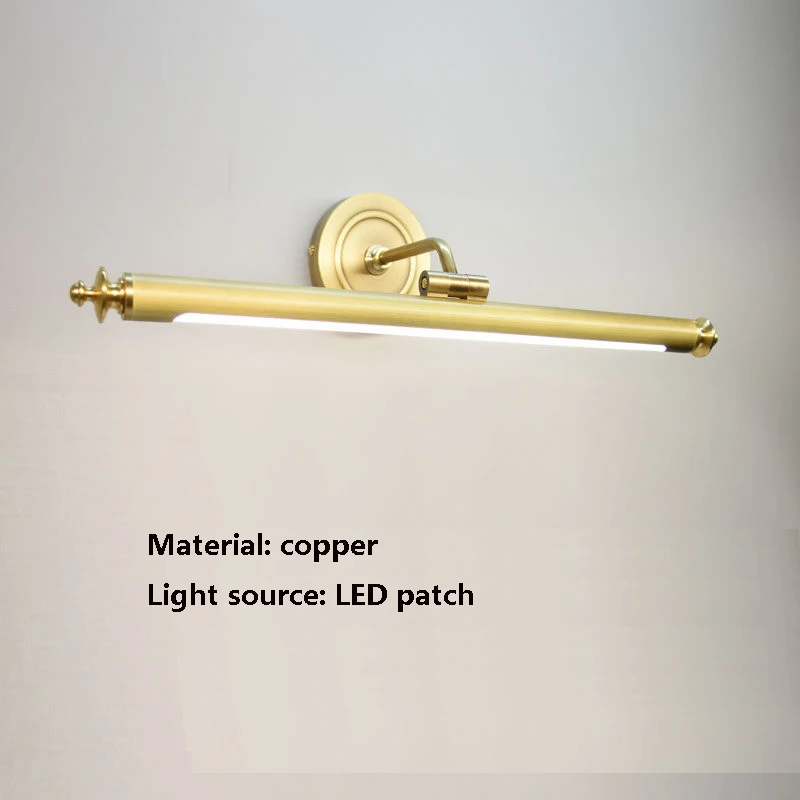LED copper mirror headlight wood grain makeup fill light wall lamp bedroom study hanging picture lamp American French retro lamp