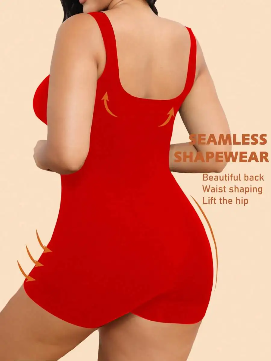 

Plus Size Women Seamless Solid Color Bodysuit Shorts Shapewear