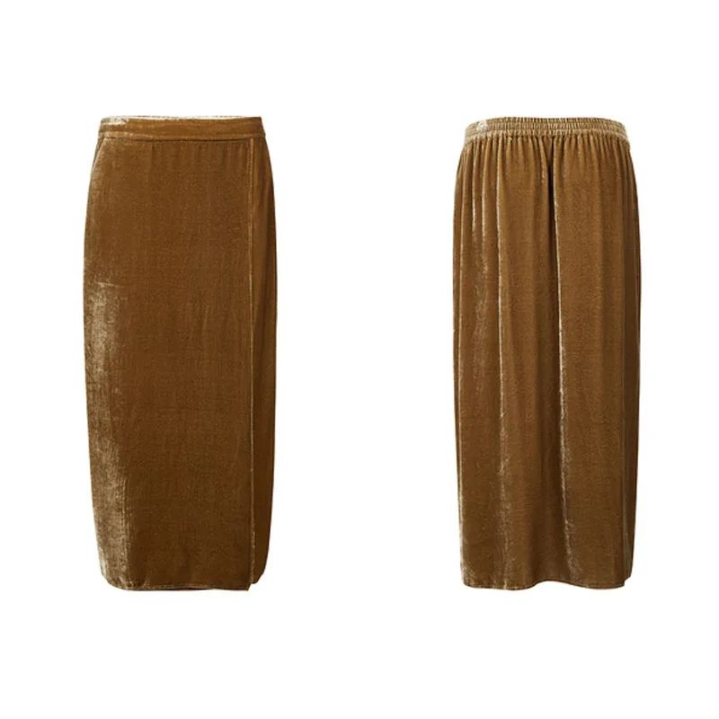 Fengbaoyu jupe mi-longue en polaire de soie naturelle pour femme taille haute jupe mi-longue Simple Style Simple et élégant