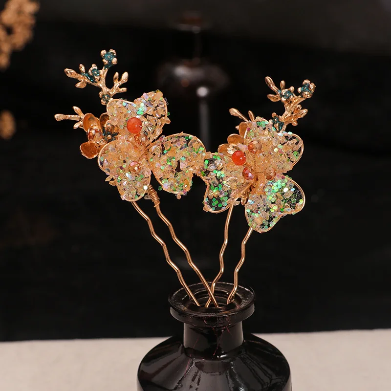 Xiuhe 頭飾りエレガントなハイセンスゴールデンクラウン新中国ヘアピントassel 結婚式のパフォーマンス古代衣装ヘアアクセサリー