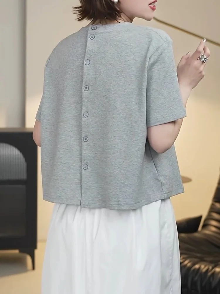 

Летняя повседневная свободная футболка с коротким рукавом, модная, с одним пуговицей, женская, больших размеров, для ношения под одеждой, для повседневной носки