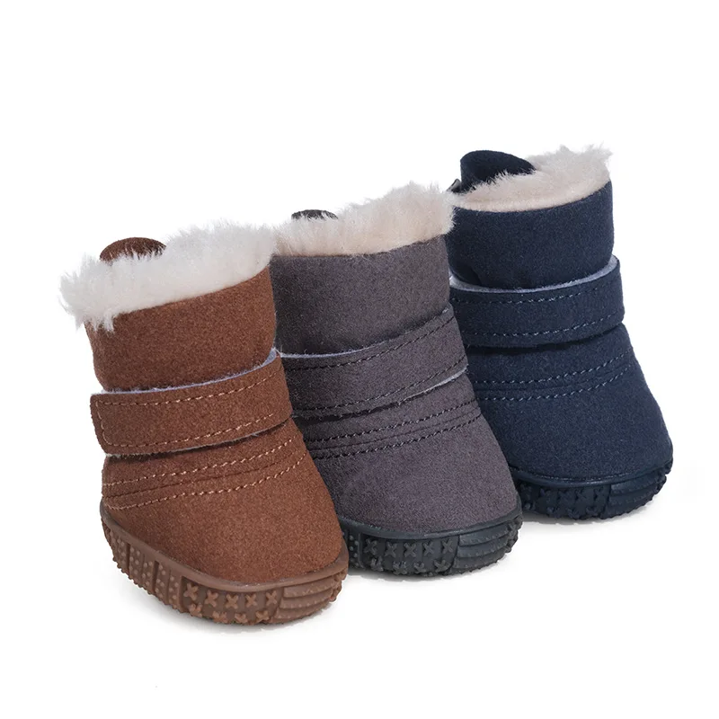Winter Dog Booties for Small Dogs Waterproof Sude Sherpa Thicken Warm Boots for Dogs Anti-Slip Tendon Sole Puppy Shoes Durable