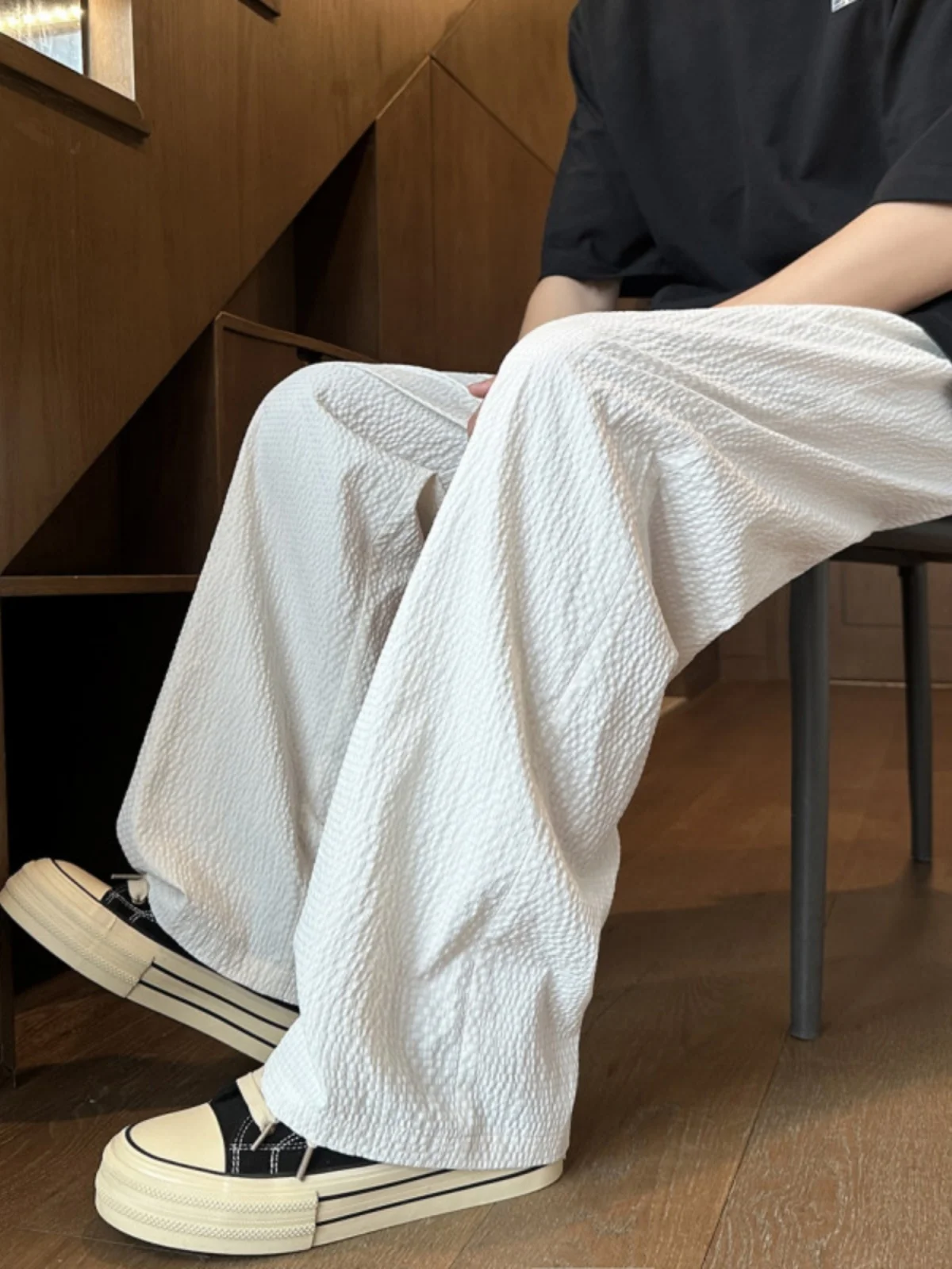 

Ice Silk Qui Dry Bubble Cloth Men's Summer Loose Straight Leg Sports Casual Pants Trendy Wide Leg Long Trousers