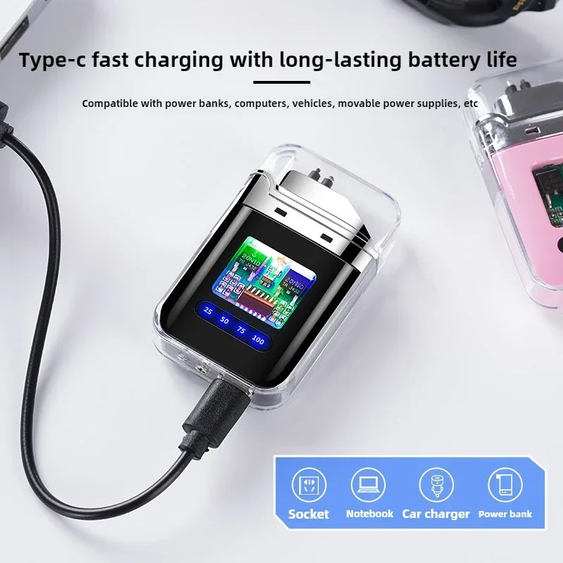 Transparent Shell Rechargeable Lighter - Electronic Pulse, Power Display, Cigarette/Cigar Igniter, Premium Smoking Accessory