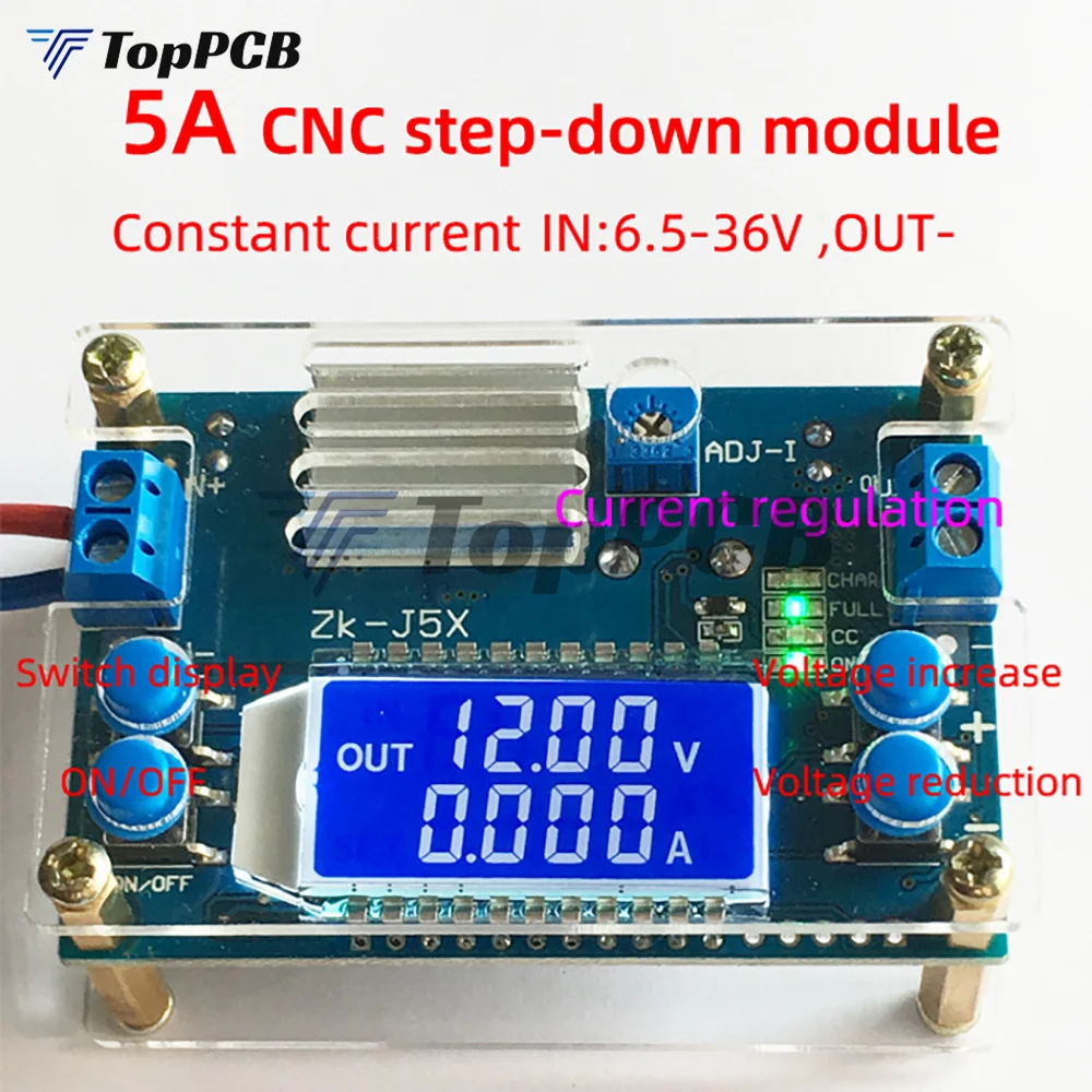 CC CV DC 6.5-36V to 1.2-32V 5A 75W Step Down Buck Converter Power Supply Module Voltage Regulator Transformer with Case Heatsink