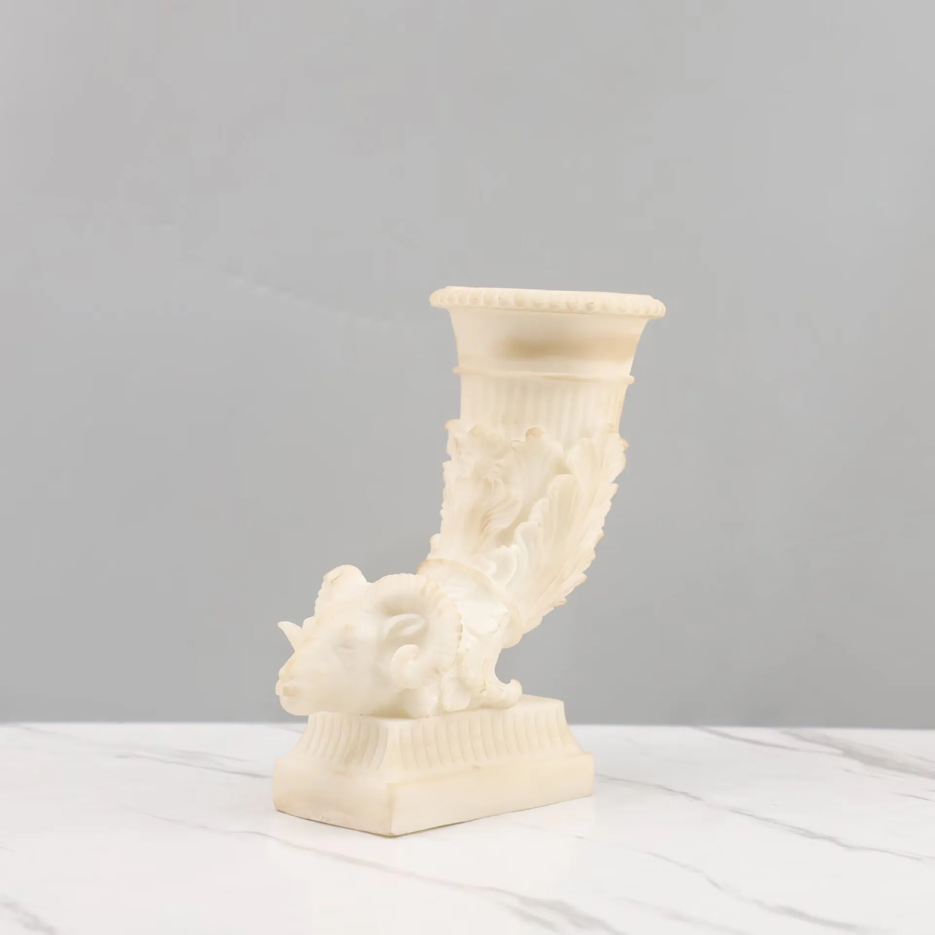 Imitation jade dried flower ware French retro sheep horn petal relief Ornament living room flower arrangement desktop decoration