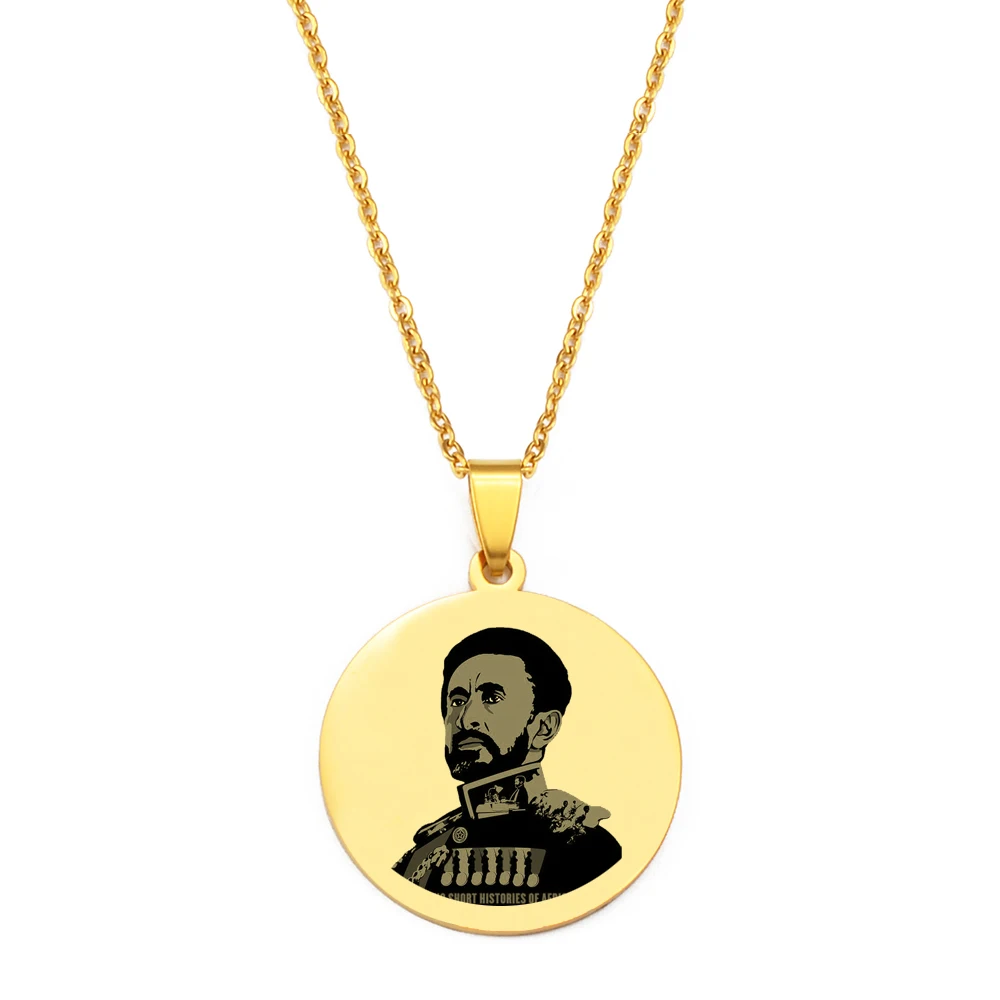 Anniyo 3CM Haile Selassie I-Emperor of Ethiopia Pendant Necklaces Jewelry #D0029