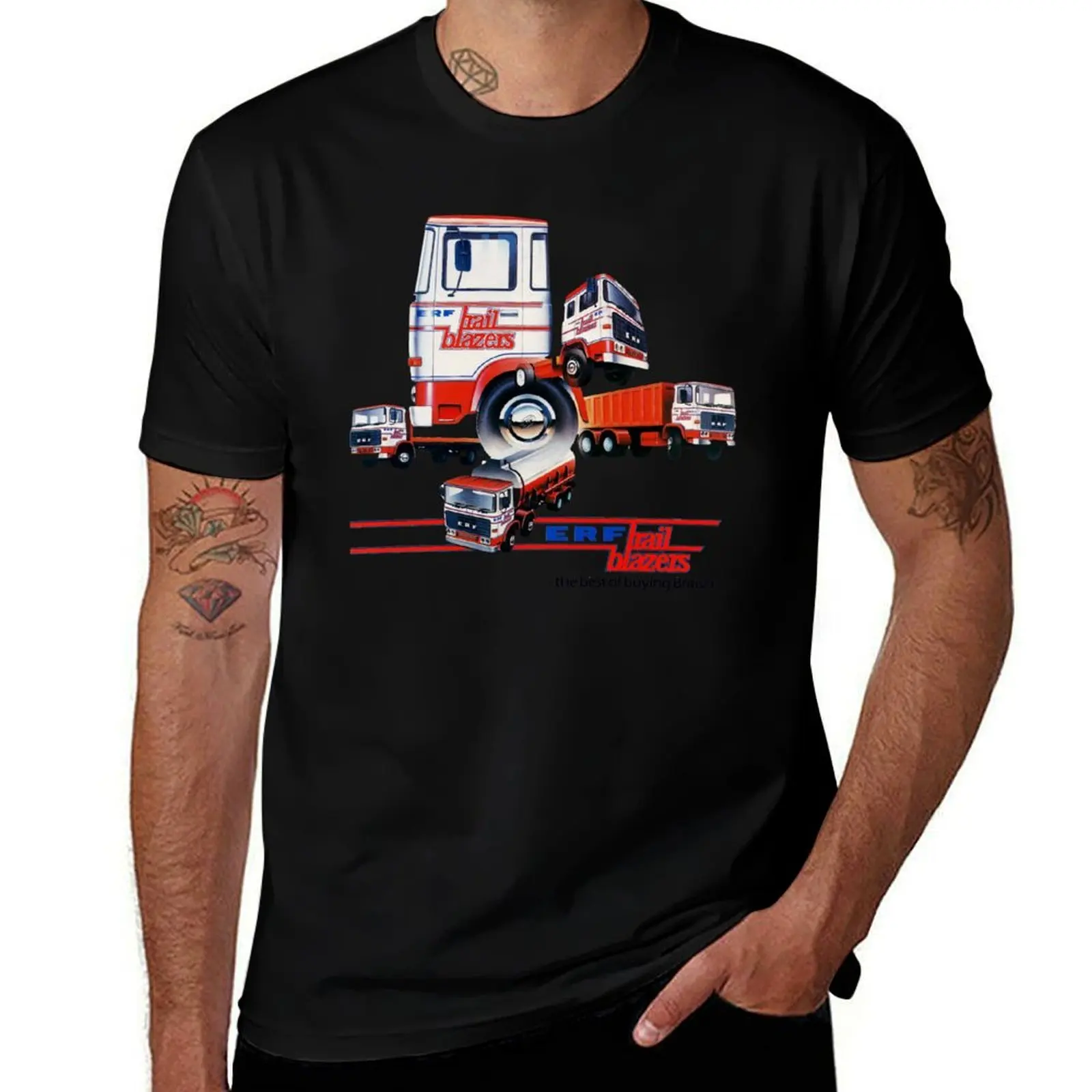 ERF TRUCKS - 1980s ADVERT T-Shirt Fashion Print Casual Short Sleeve T-Shirt