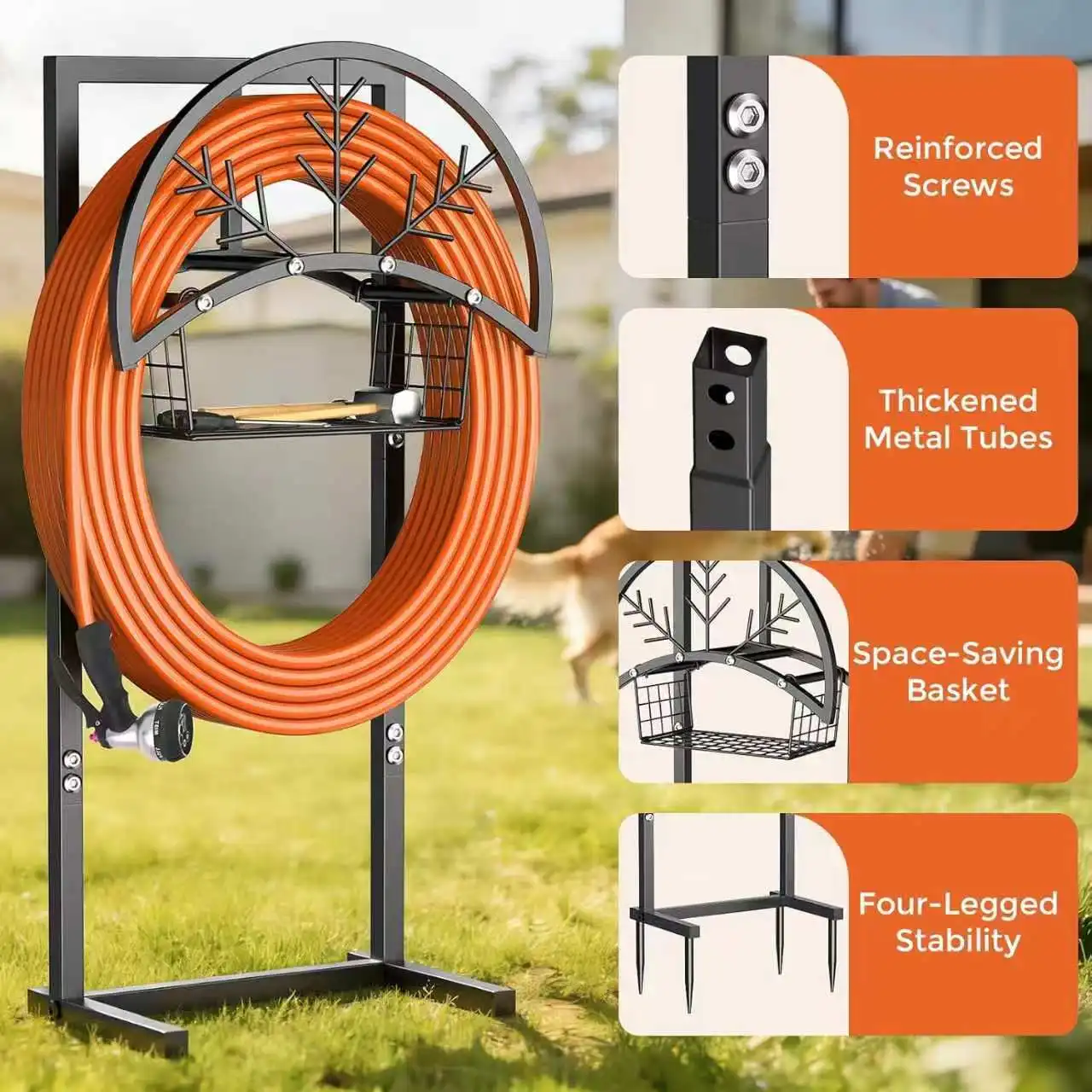 thickened wrought iron garden hose rack, non-punching floor-to-ceiling water pipe storage rack, outdoor gardening