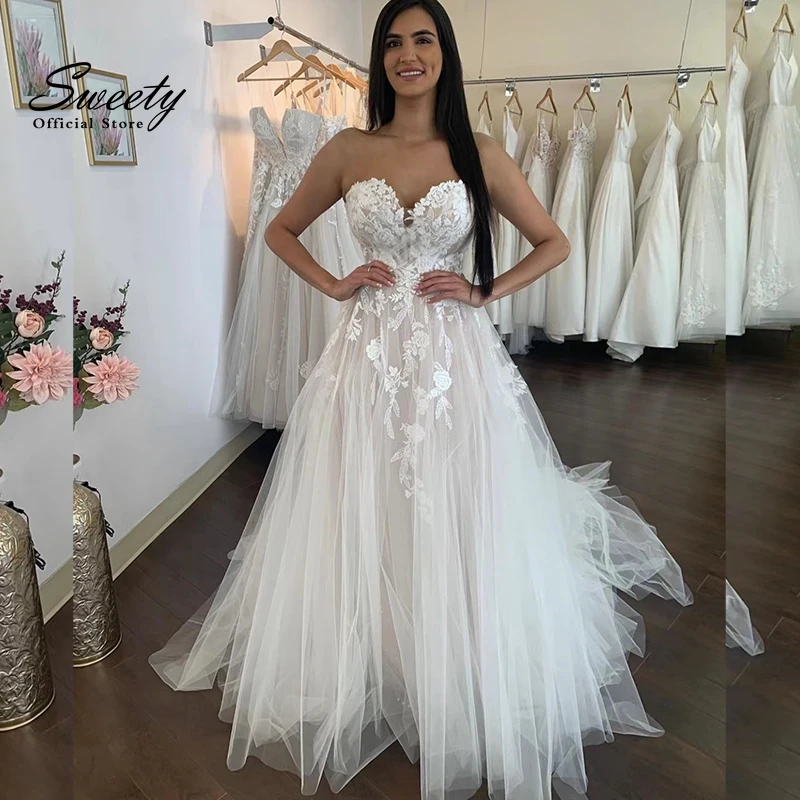 Off The Shoulder Wedding Dress Organza With Embroidery Lace Beach A-line Floor Length Sweetheart Sleeveless Vestido De Novia